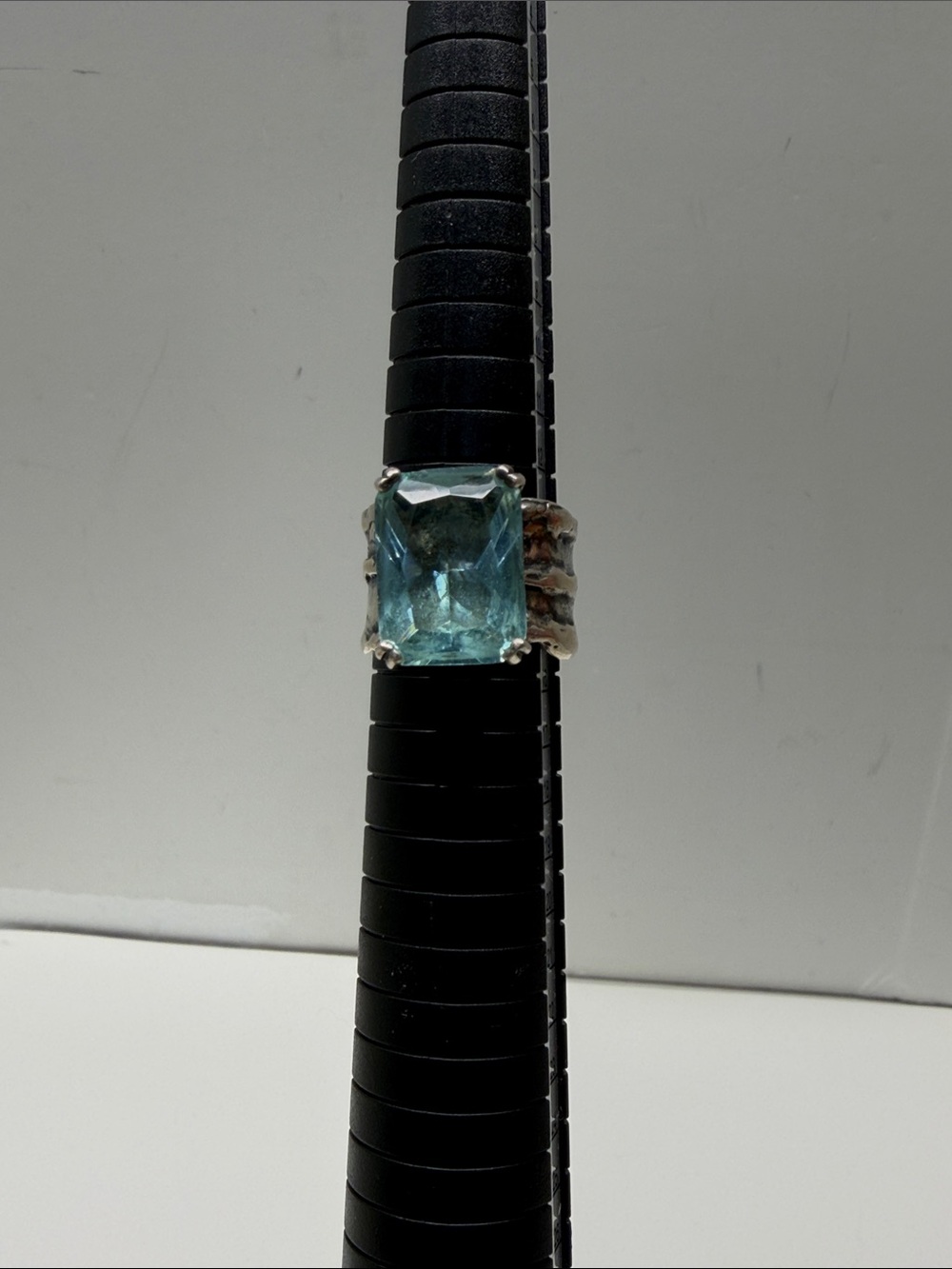 Silpada 925 Sterling Silver Rectangular Aqua Glass Ring Size 6.5